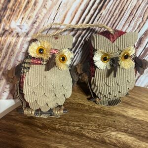 Rustic Owl Holiday Ornaments - Brown and Red